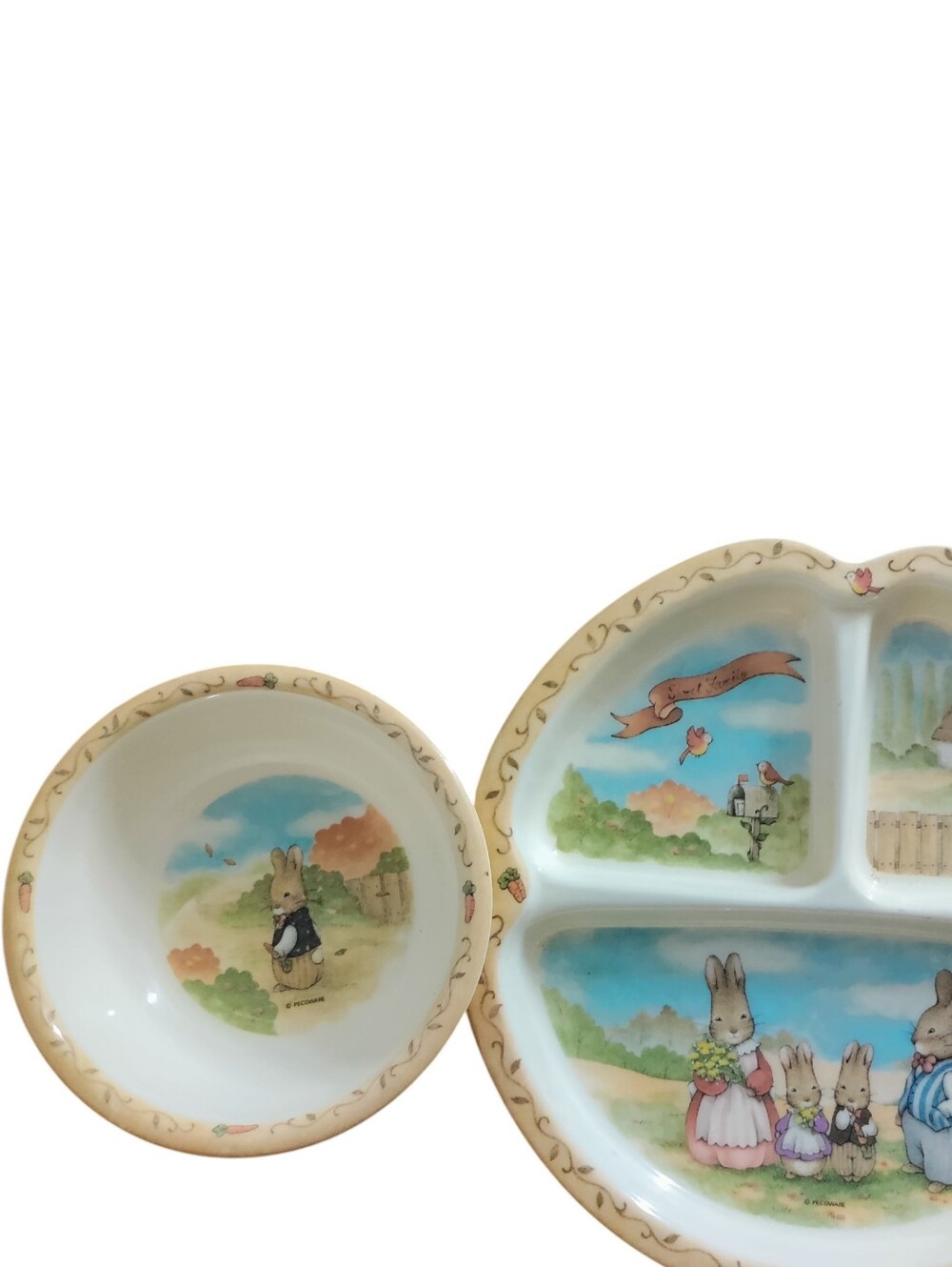 Vintage Beatrix Potter Peter Rabbit PECO Melamine Divided Dish Set And Bowl